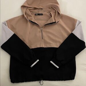 Zara Tan and Black Colorblock Hoodie